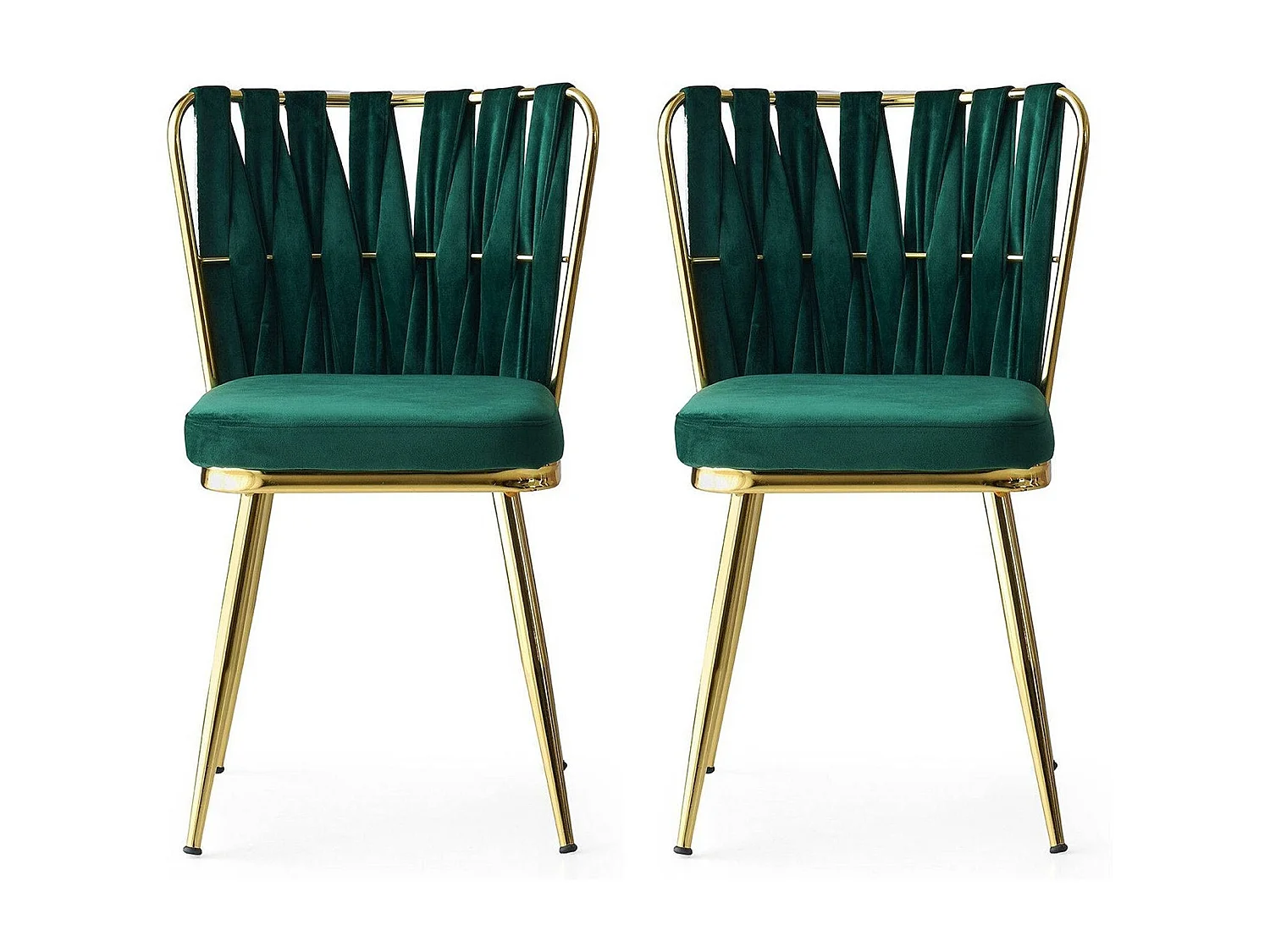 Chaise design velours vert et pieds doré Ribaldi - Lot de 2