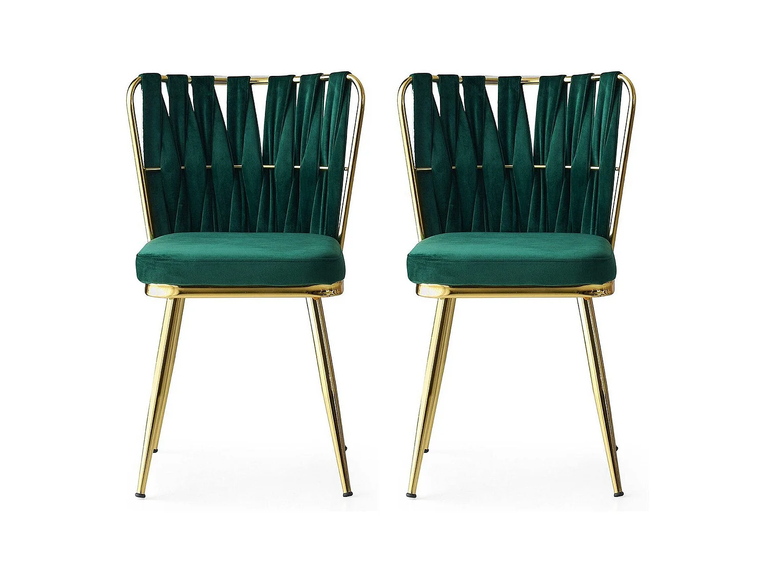 Chaise design velours vert et pieds doré Ribaldi - Lot de 2