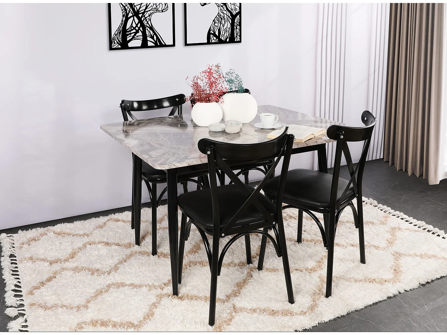 Chaise Kortal en bois et métal - Élégance rustique pour la cuisine-Couleur Blanc-Pack Unité