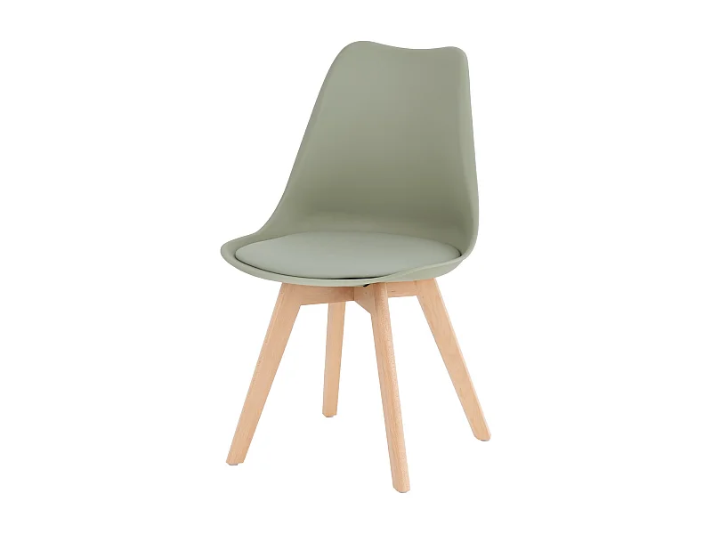 Chaise scandinave premium Karyna – Assise en simili cuir et pieds en bois de Hêtre-Couleur Vert céladon