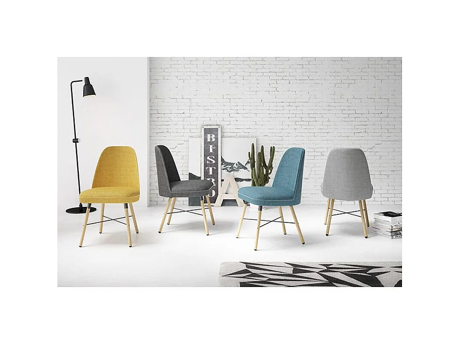 Chaise style scandinave en bois de hêtre et tissu Otrika-Couleur Bleu canard