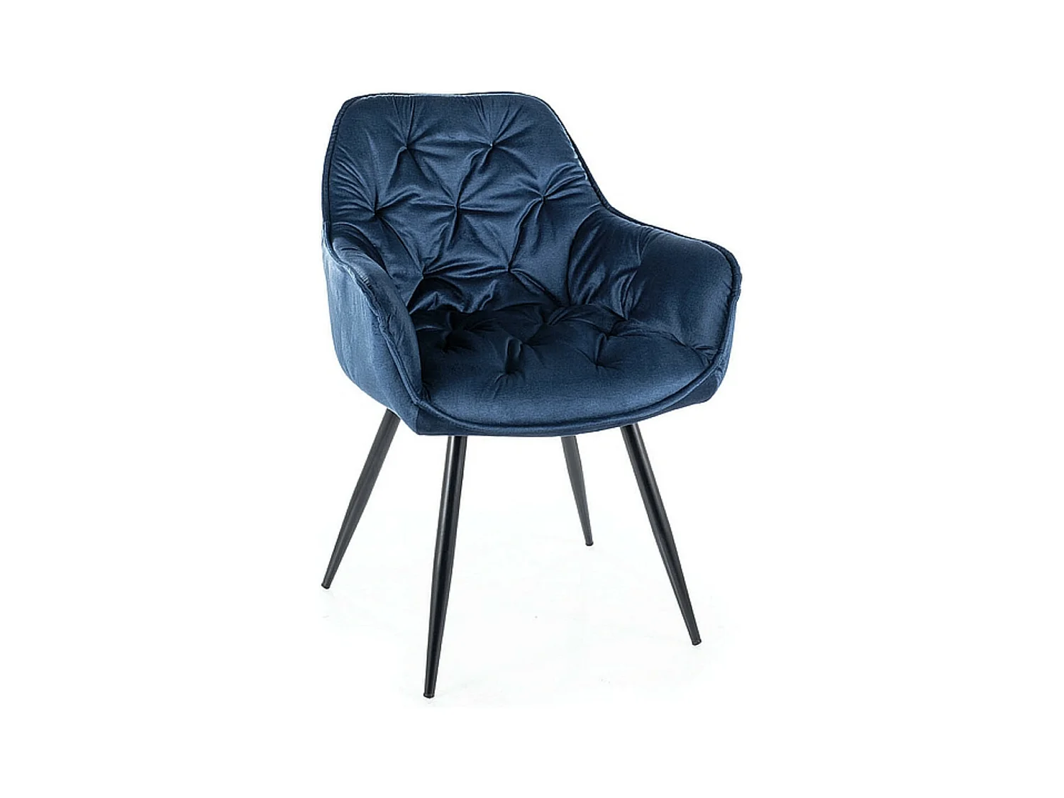 Chaise avec accoudoir velours matelassé et acier noir Klakine - Lot de 2-Couleur Bleu denim