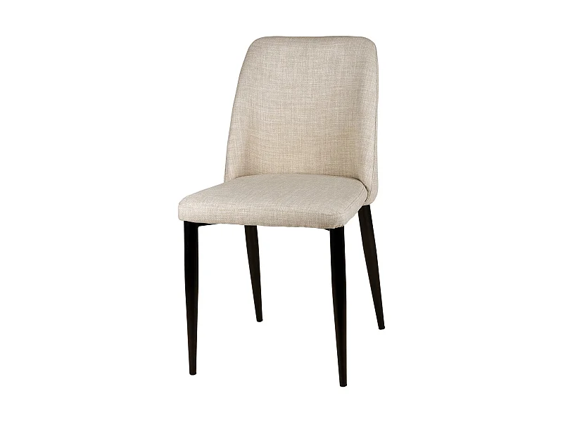 Chaise moderne tissu beige clair rembourré et pieds métal noir Maliza