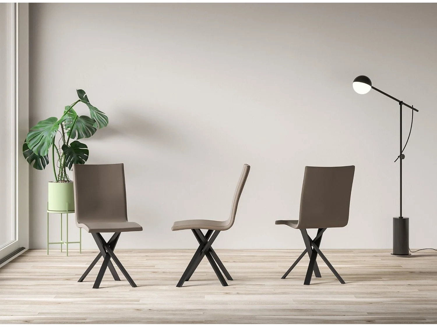 Chaise design simili cuir avec pieds entrelacés anthracite Artemis-Couleur Blanc