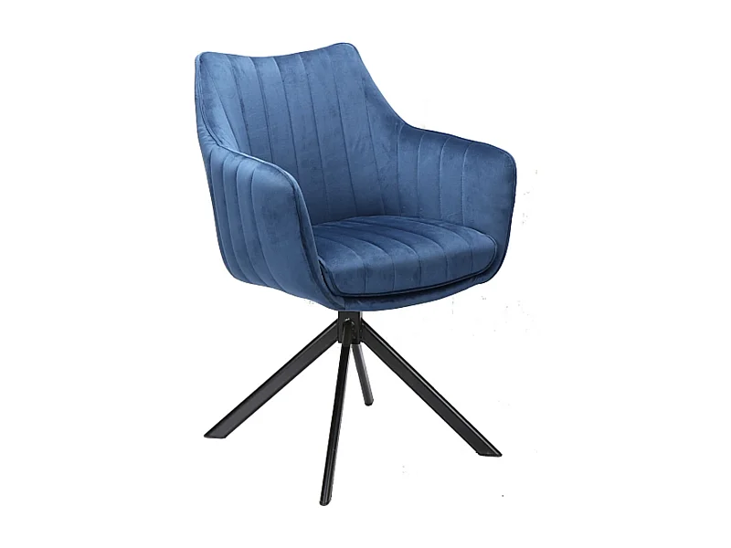 Chaise de salle à manger pivotante à 180° velours et acier noir Binka-Couleur Bleu denim