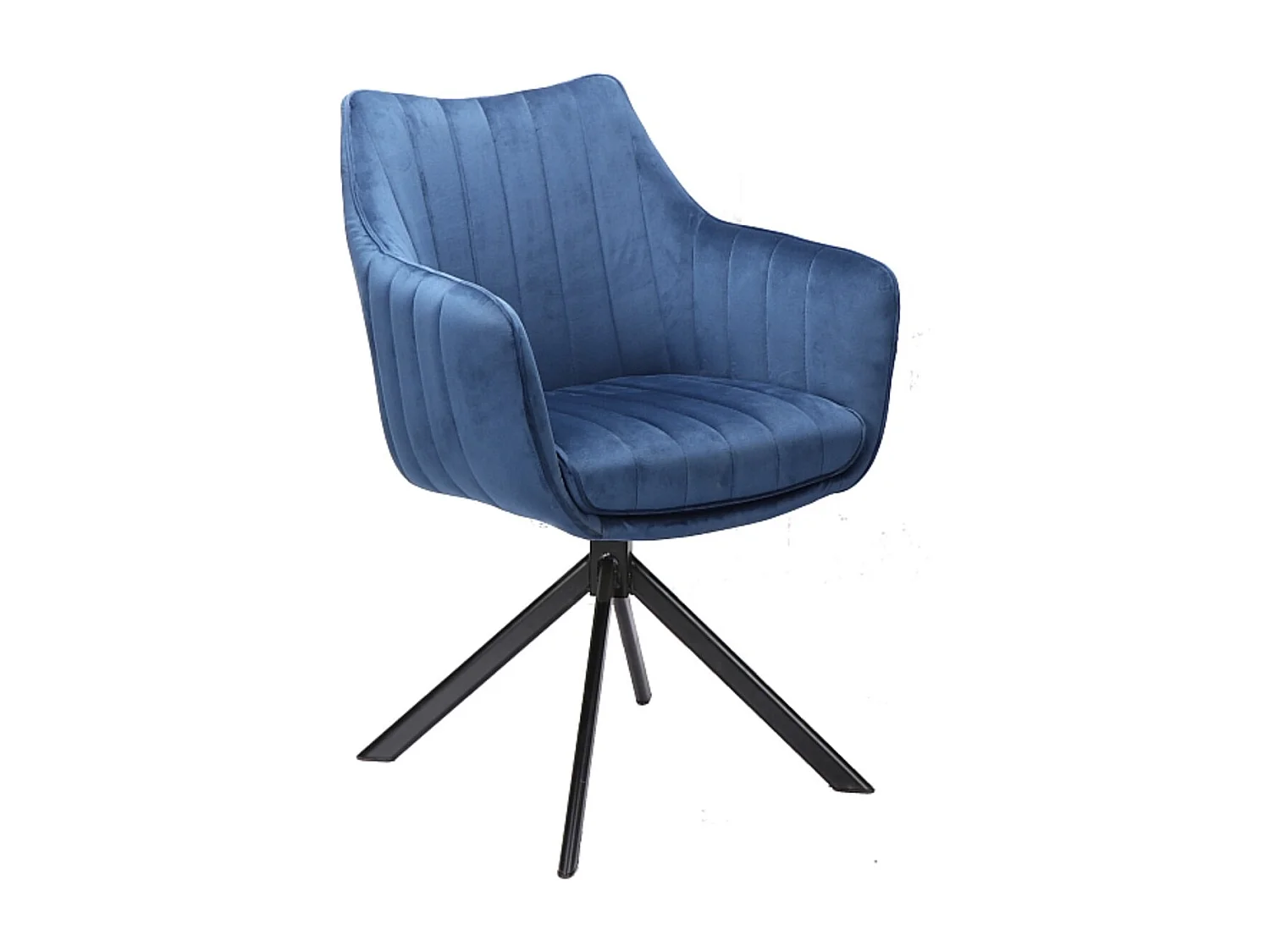 Chaise de salle à manger pivotante à 180° velours et acier noir Binka-Couleur Bleu denim
