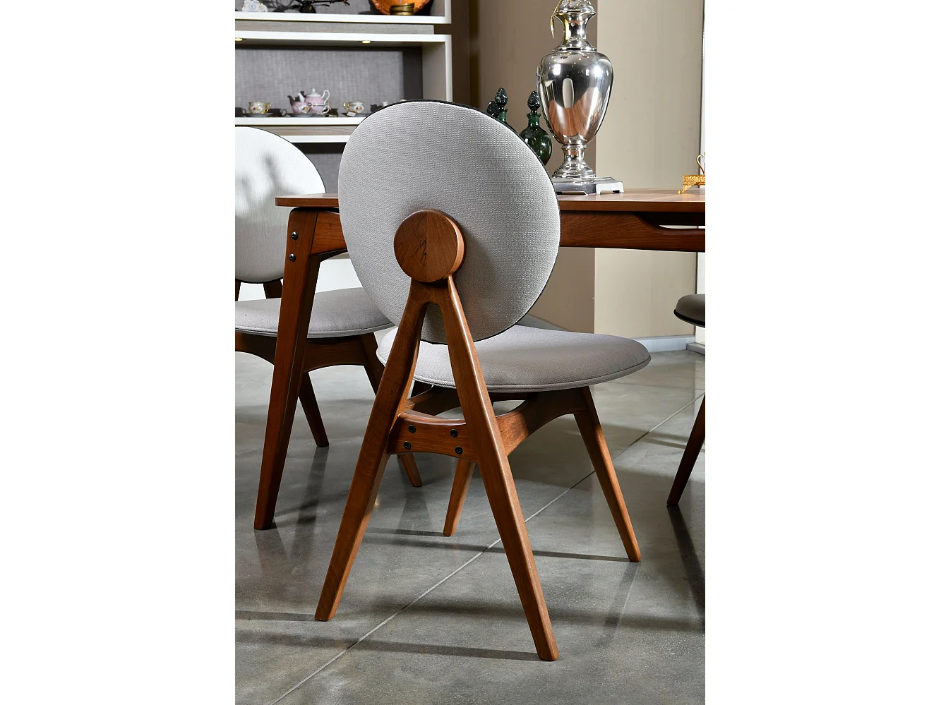 Chaise en bois de noyer et tissu lin crème Karny - Lot de 2