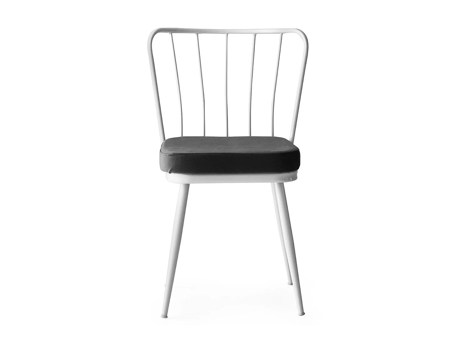 Chaise métal blanc et assise velours noir Manky - Lot de 4