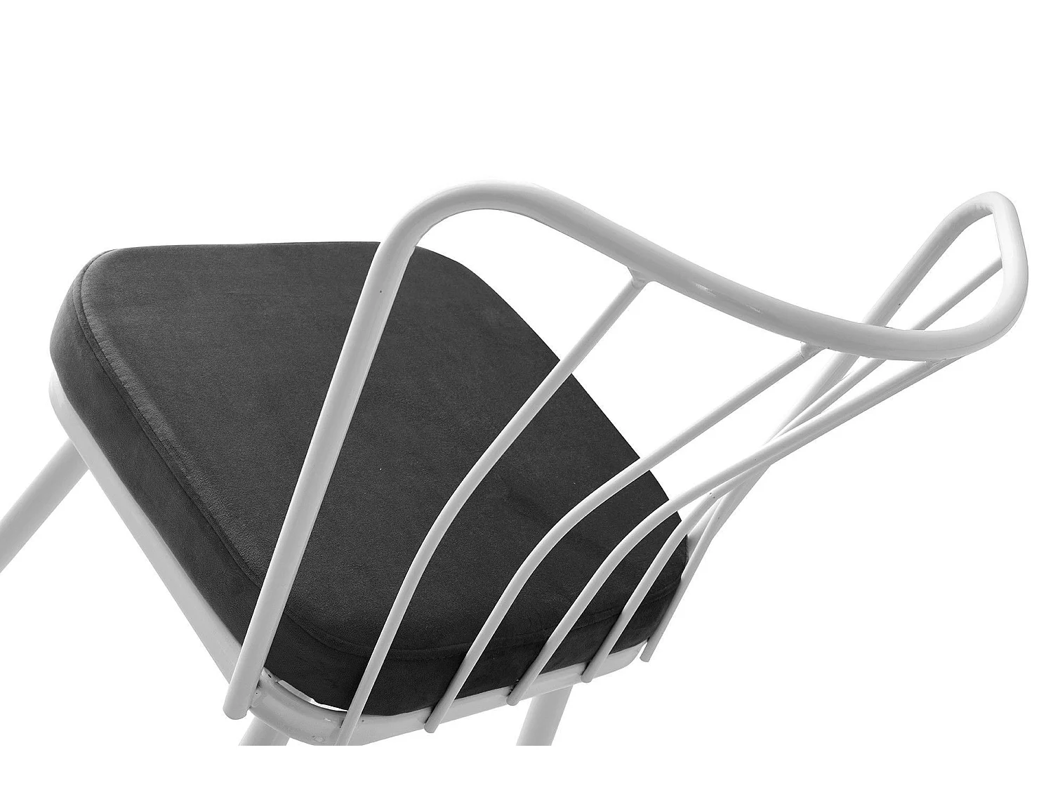 Chaise métal blanc et assise velours noir Manky - Lot de 4