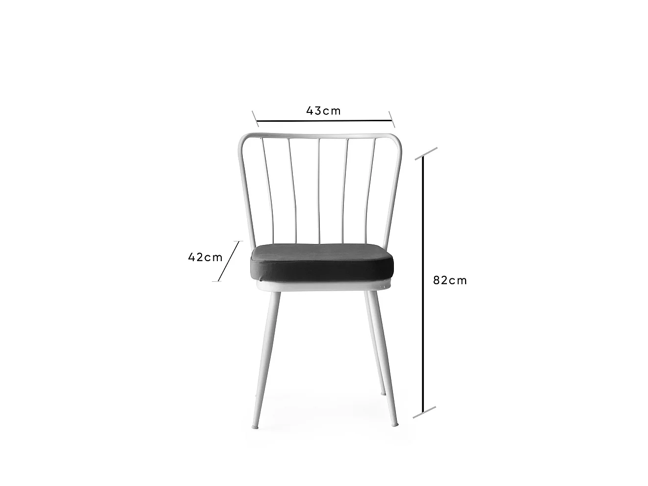 Chaise métal blanc et assise velours noir Manky - Lot de 4