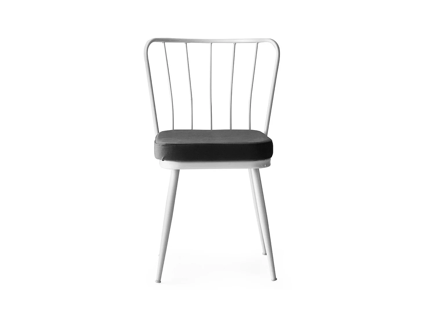 Chaise métal blanc et assise velours noir Manky - Lot de 4