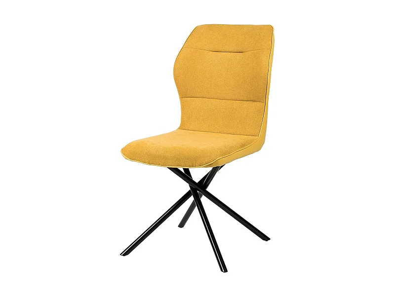 Chaise confortable tissu jaune moutarde rembourré et pieds croisés métal noir Klea