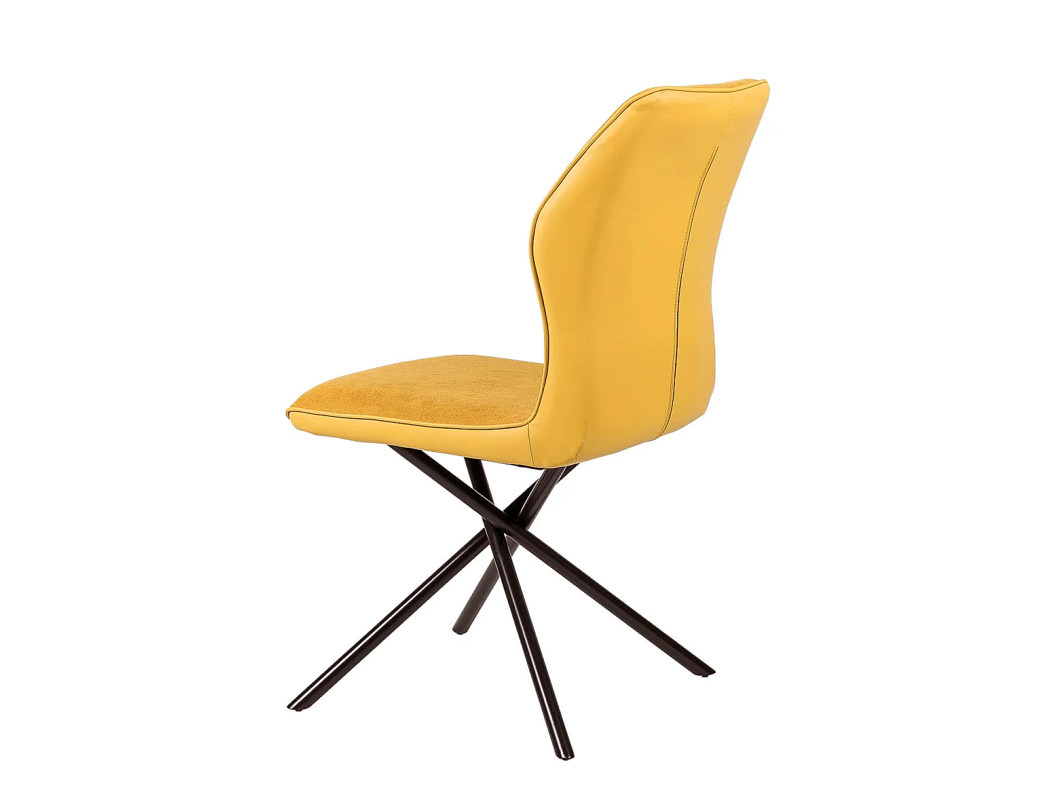 Chaise confortable tissu jaune moutarde rembourré et pieds croisés métal noir Klea