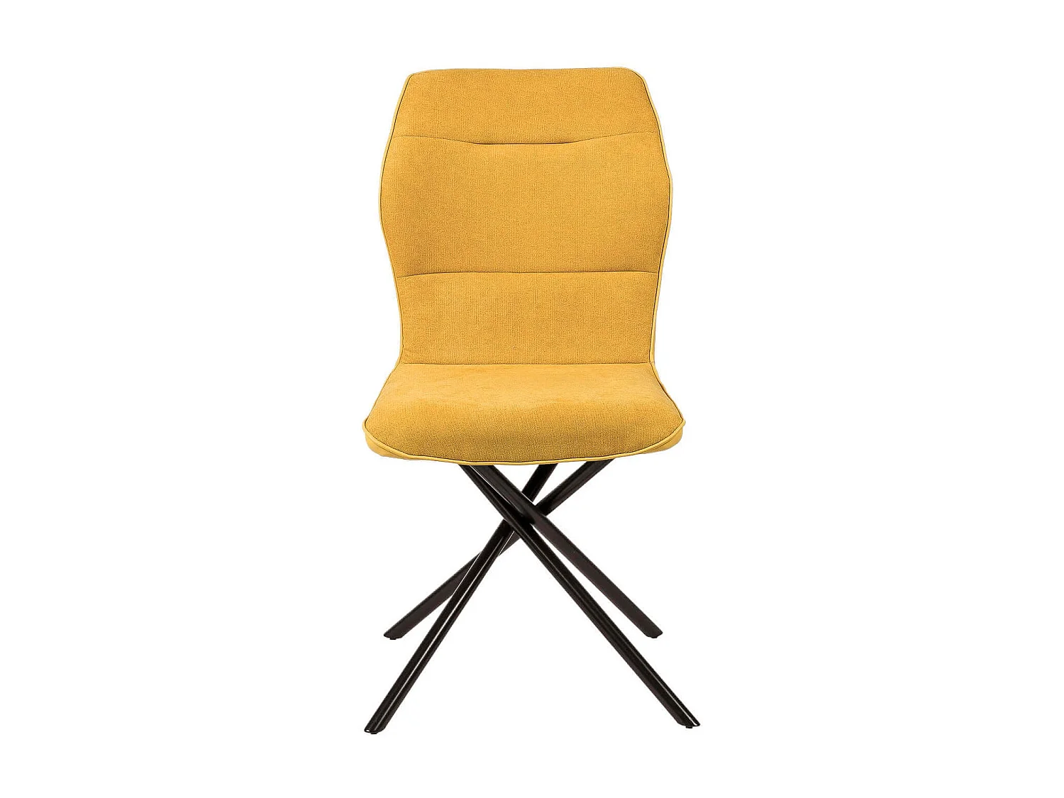 Chaise confortable tissu jaune moutarde rembourré et pieds croisés métal noir Klea