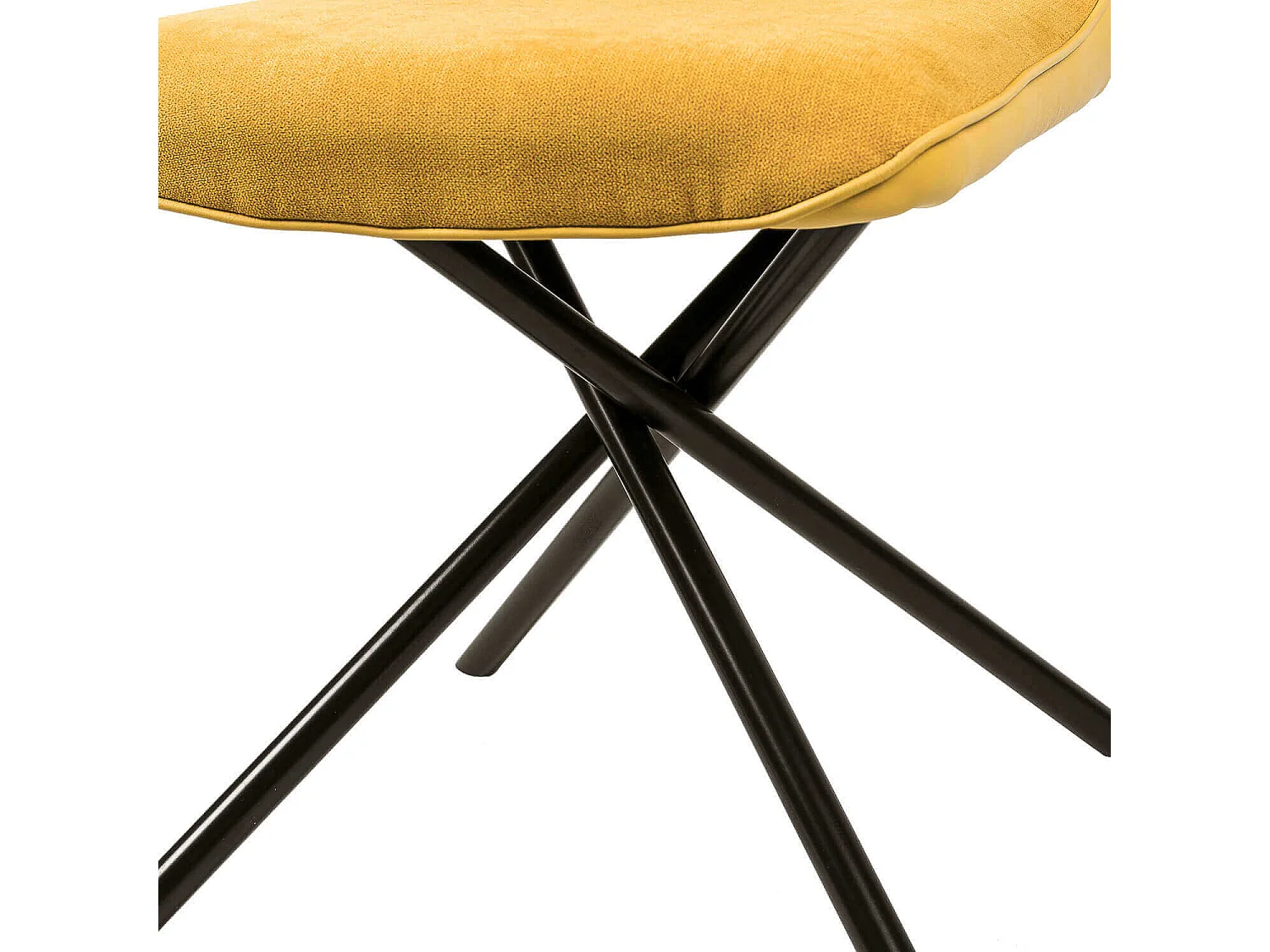 Chaise confortable tissu jaune moutarde rembourré et pieds croisés métal noir Klea