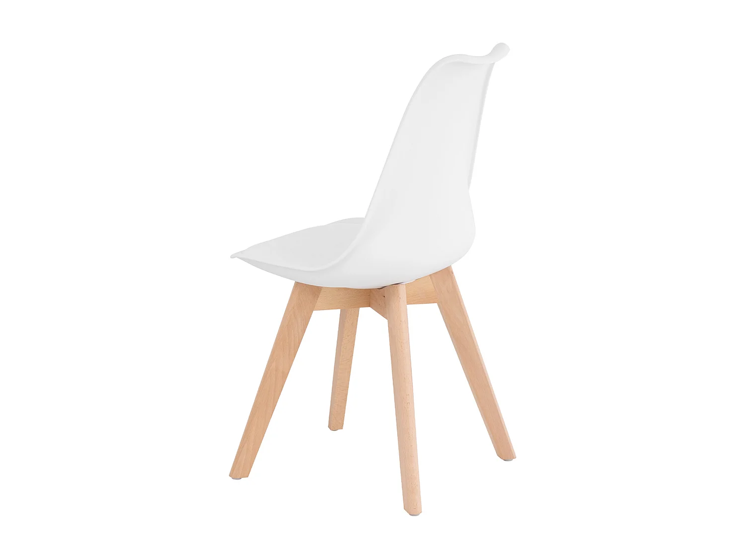 Witte Scandinavische stoel met kunstleren kussen en naturel beukenhouten poten Karena