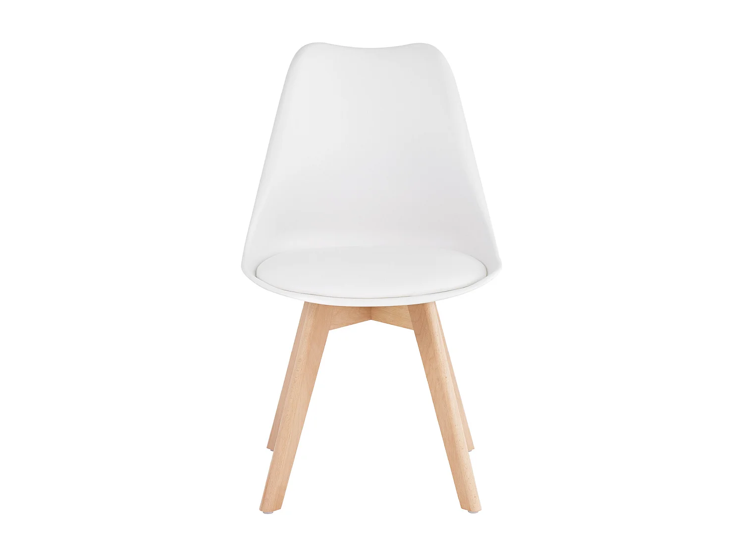 Witte Scandinavische stoel met kunstleren kussen en naturel beukenhouten poten Karena