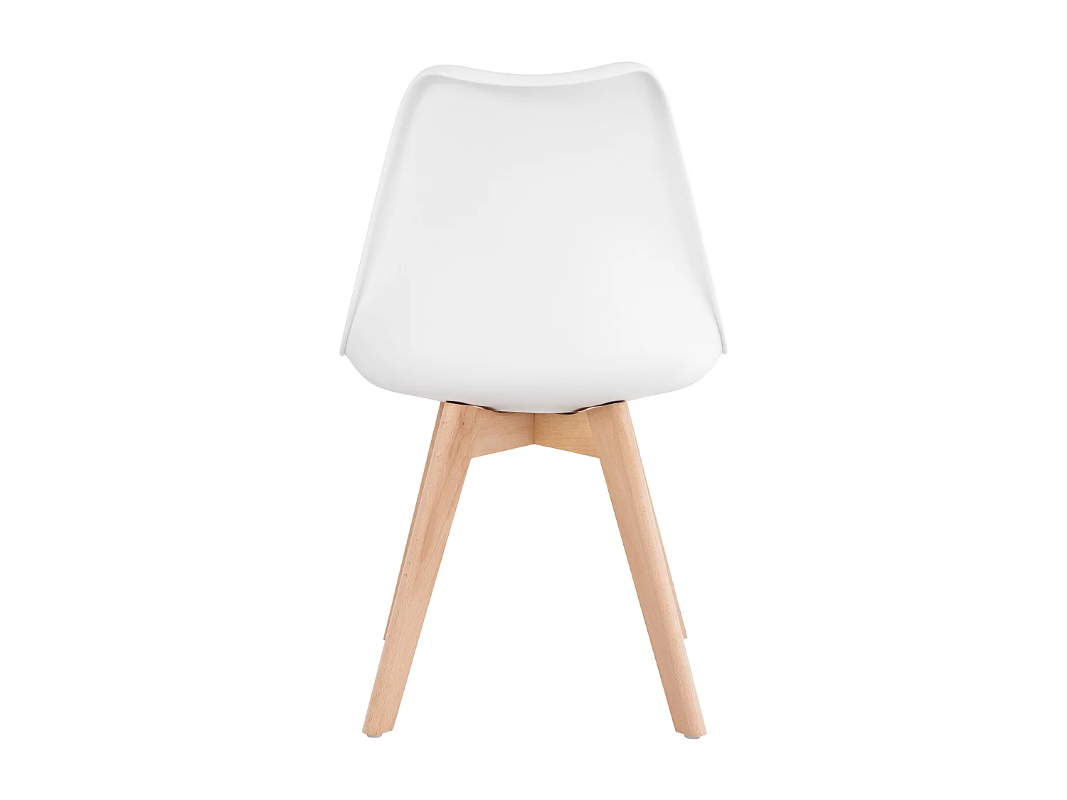 Witte Scandinavische stoel met kunstleren kussen en naturel beukenhouten poten Karena