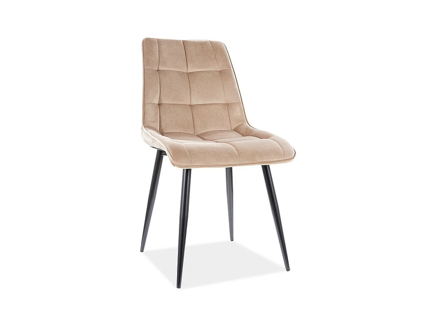 Chaise velours matelassé Komy - Lot de 4-Couleur Beige clair-Couleur des pieds Noir