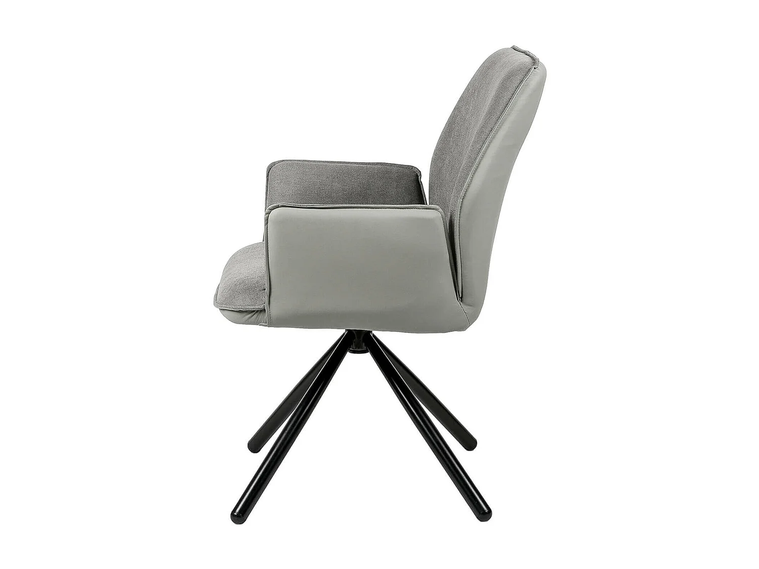 Chaise pivotante à 360º avec accoudoirs tissu gris clair et pieds métal noir Larko