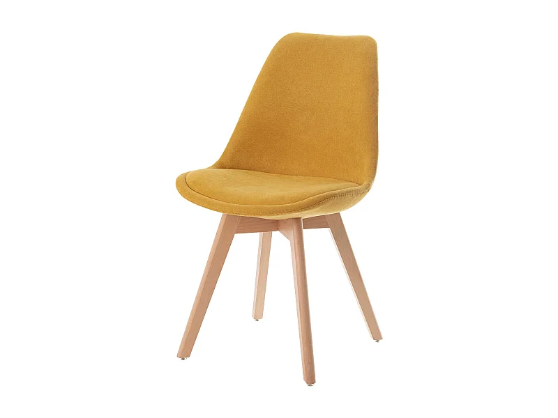 Chaise scandinave en tissu doux et bois de Hêtre Romba – Confort et élégance-Couleur Jaune curry