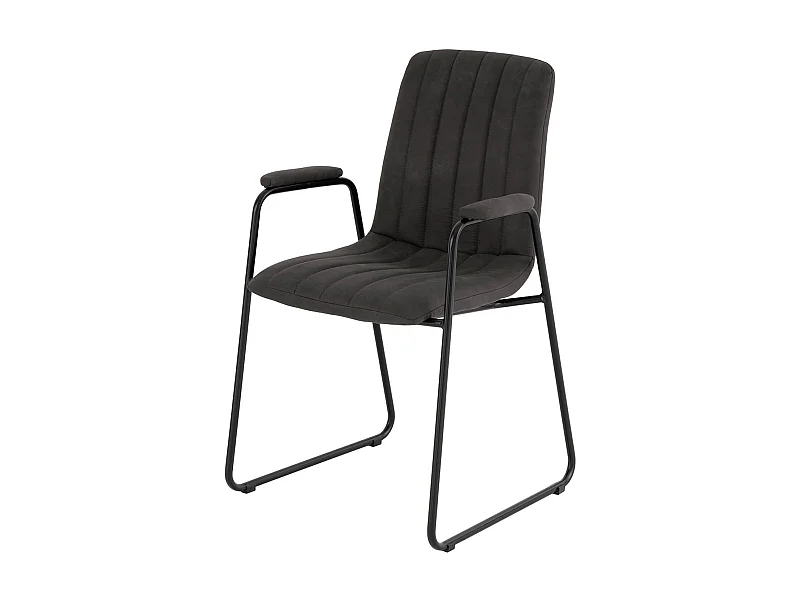 Chaise tissu effet cuir gris foncé et pieds métal noir Kliro