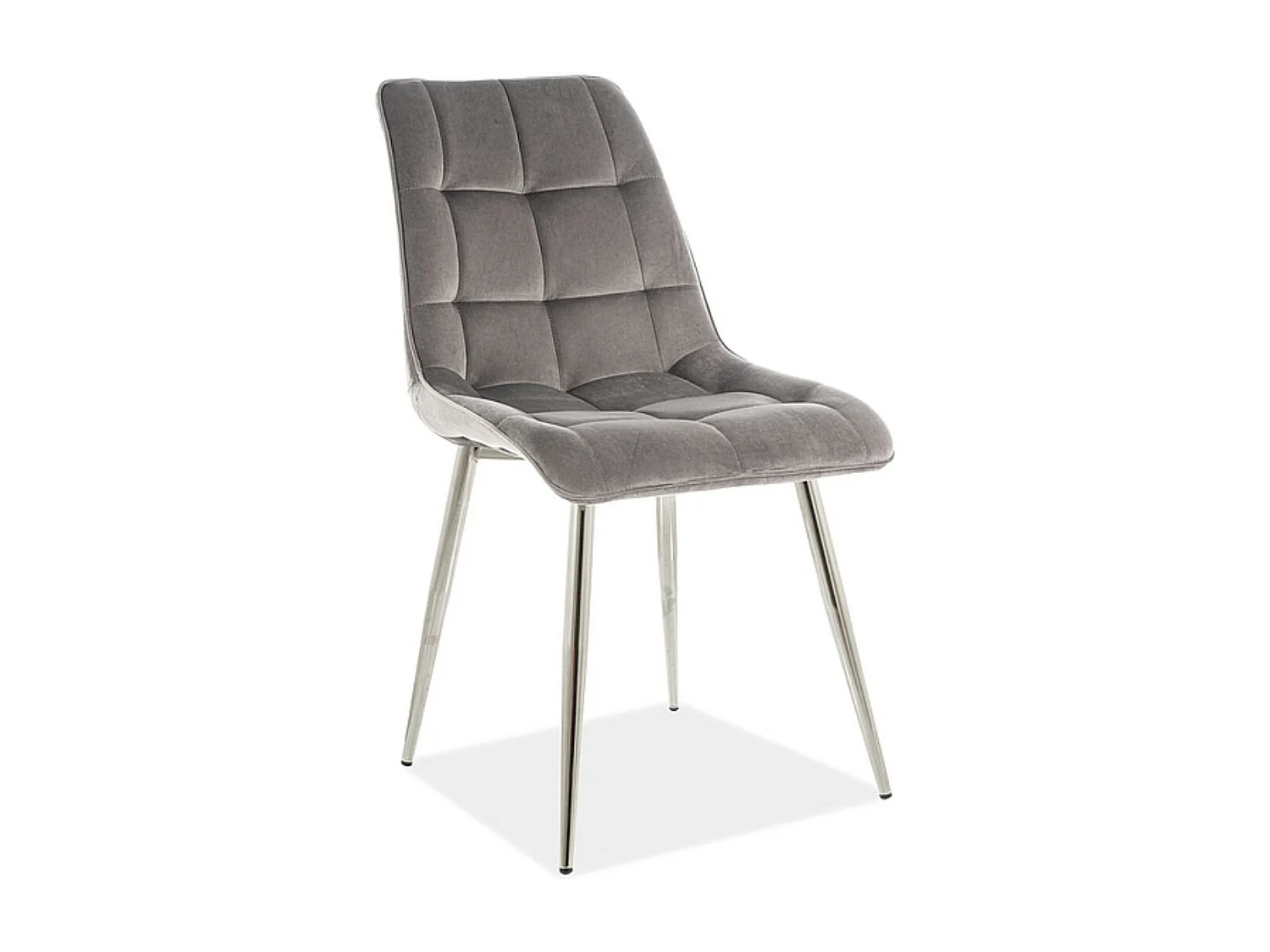 Chaise velours matelassé Komy - Lot de 4-Couleur Gris-Couleur des pieds Doré
