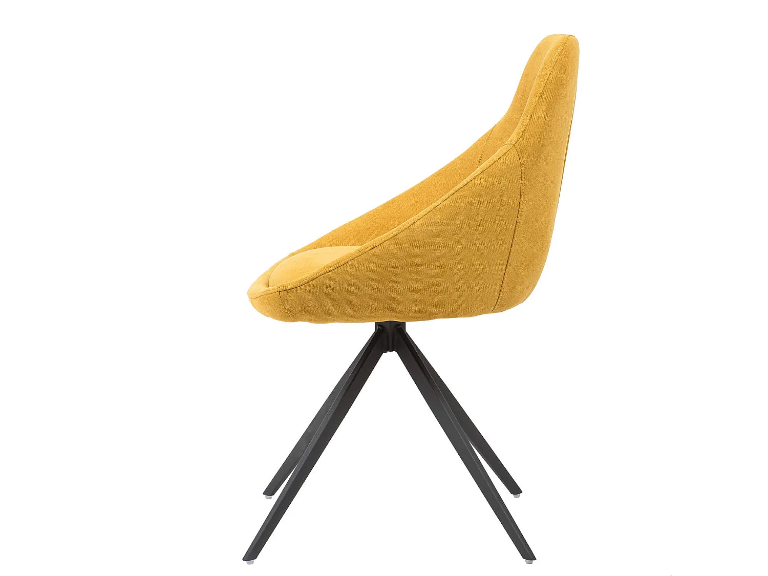 Chaise pivotante à 180º avec accoudoirs tissu jaune moutarde et pieds métal noir Kalo