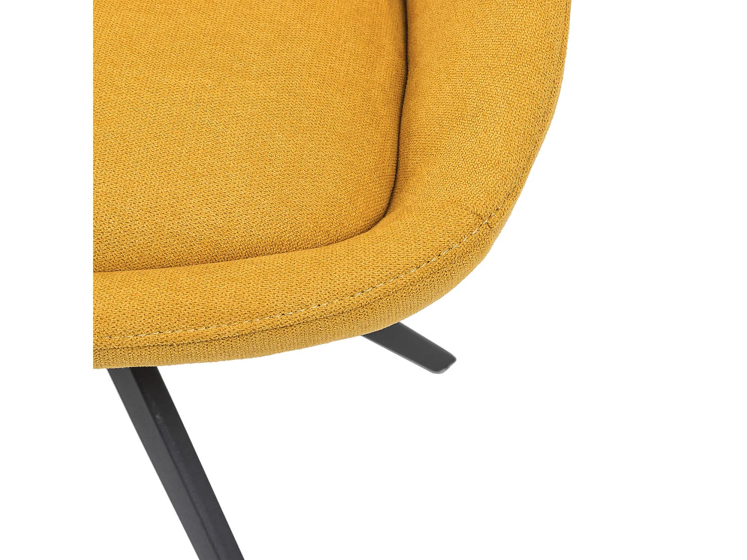 Chaise pivotante à 180º avec accoudoirs tissu jaune moutarde et pieds métal noir Kalo