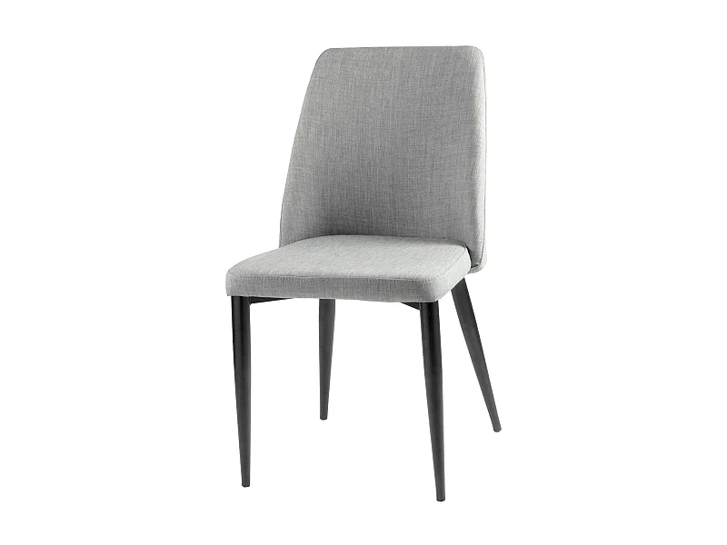 Chaise moderne tissu gris clair rembourré et pieds métal noir Maliza