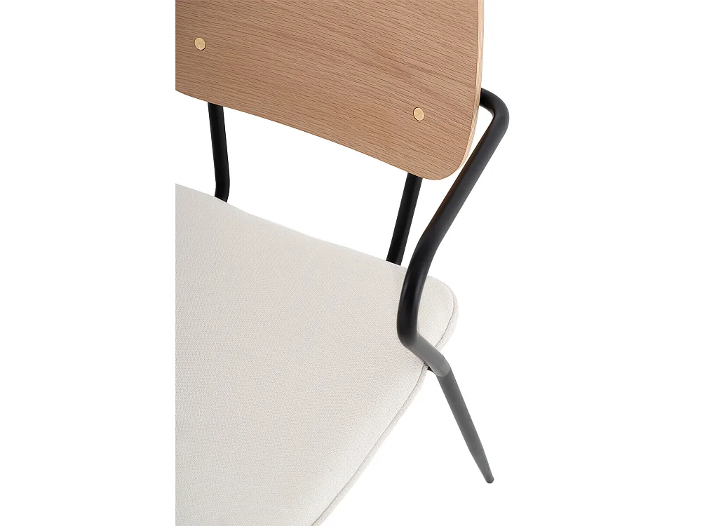 Chaise vintage en bois de chêne et tissu beige clair Dokar