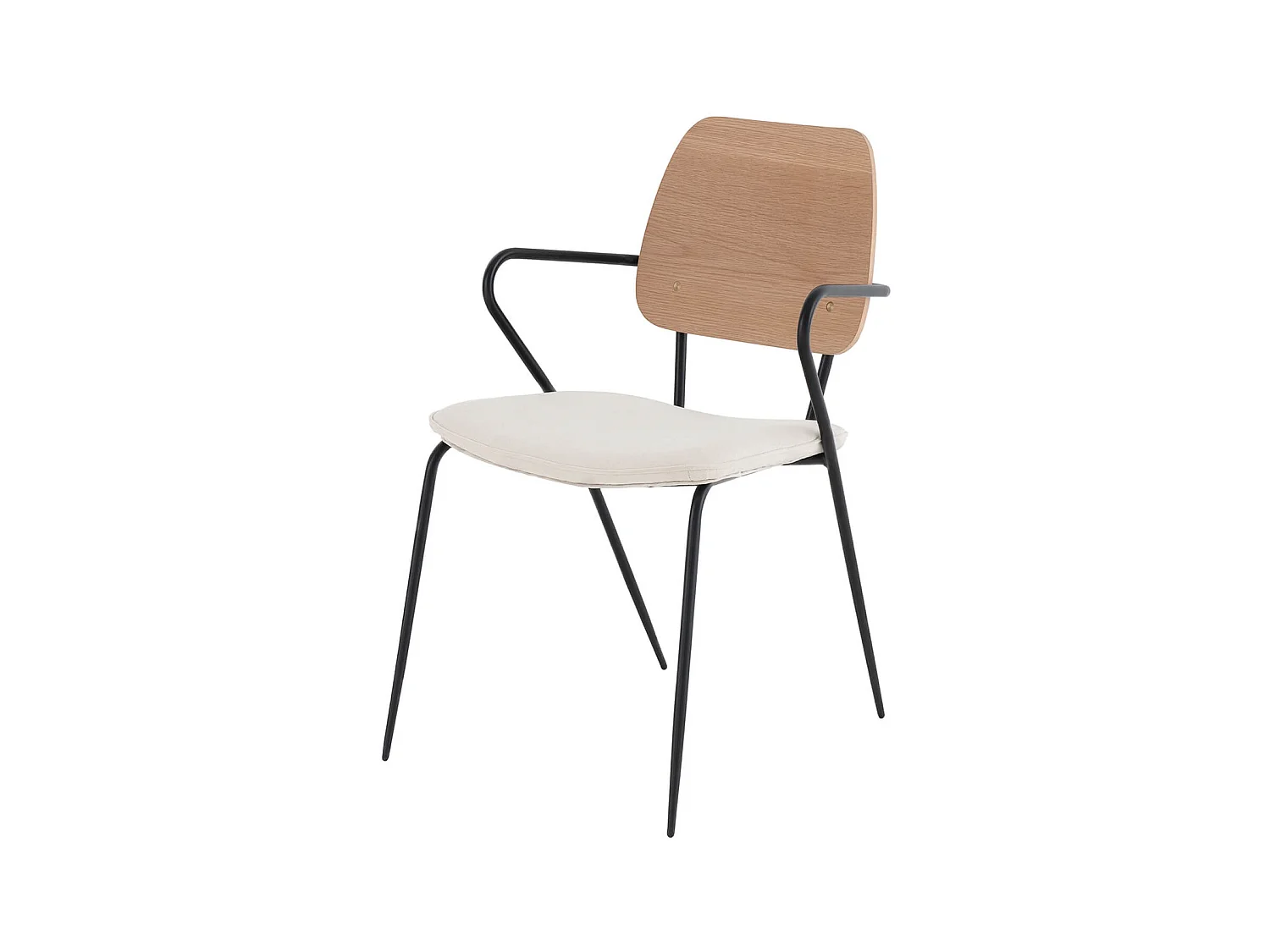 Chaise vintage en bois de chêne et tissu beige clair Dokar