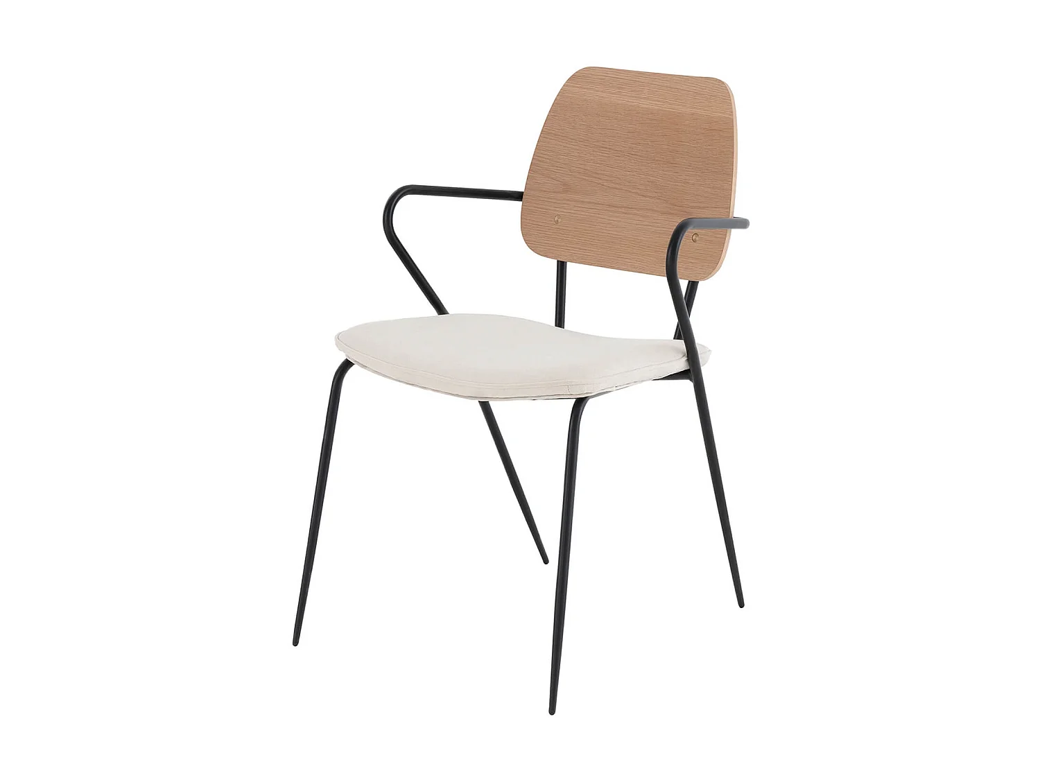 Chaise vintage en bois de chêne et tissu beige clair Dokar