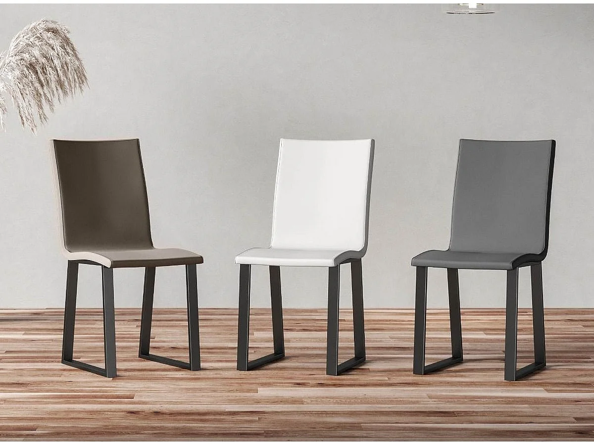 Chaise moderne simili cuir et pieds métal anthracite Tiroz-Couleur Blanc