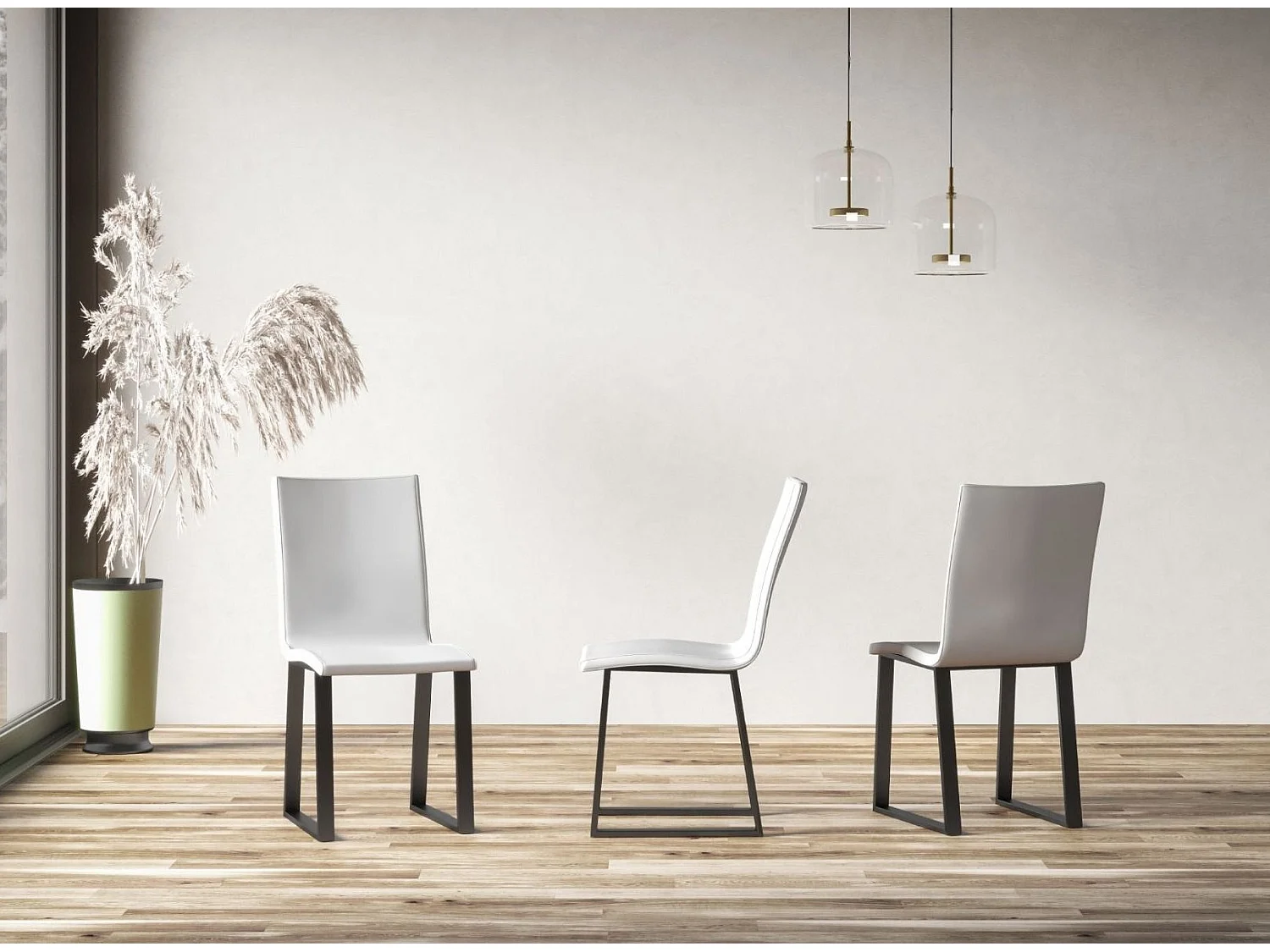 Chaise moderne simili cuir et pieds métal anthracite Tiroz-Couleur Blanc