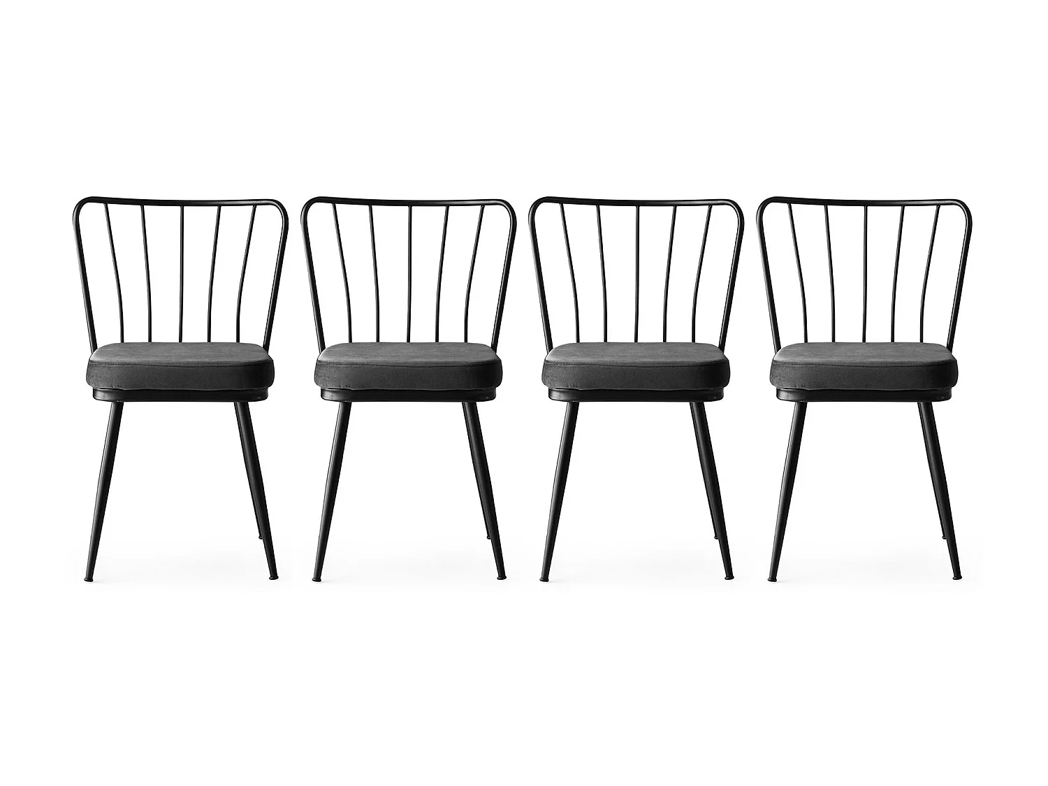 Chaise métal noir et assise velours noir Manky - Lot de 4