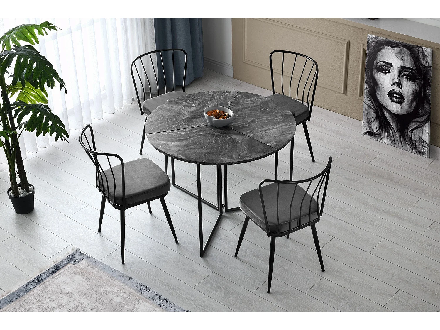 Chaise métal noir et assise velours noir Manky - Lot de 4