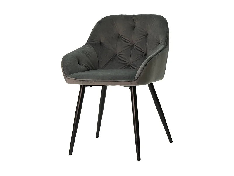 Chaise avec accoudoir velours gris foncé et pieds métal noir Blako