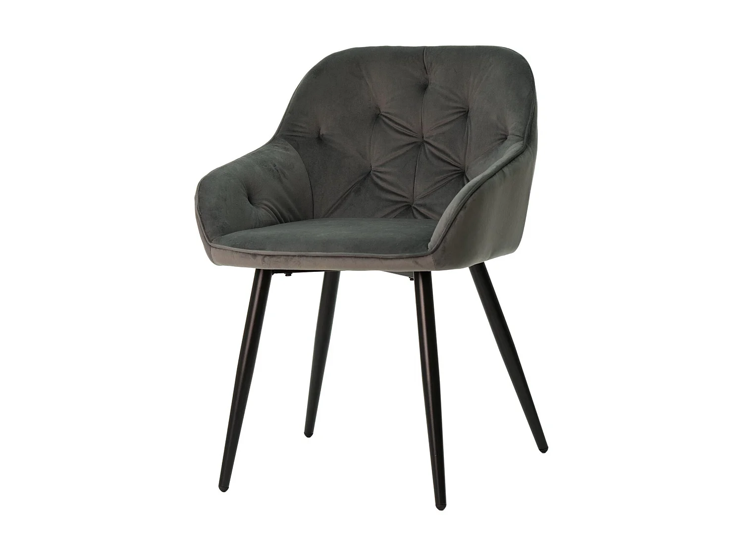 Chaise avec accoudoir velours gris foncé et pieds métal noir Blako