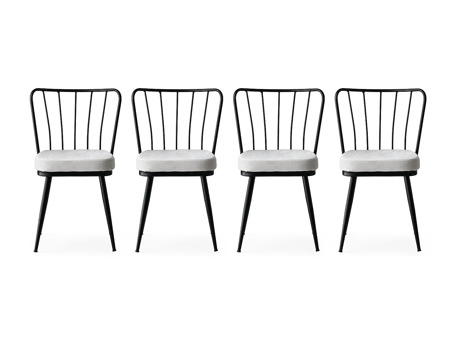 Chaise métal noir et assise velours blanc Manky - Lot de 4