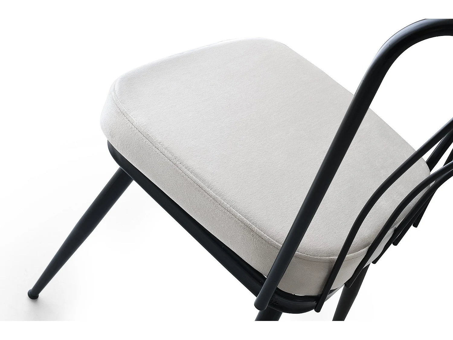 Chaise métal noir et assise velours blanc Manky - Lot de 4