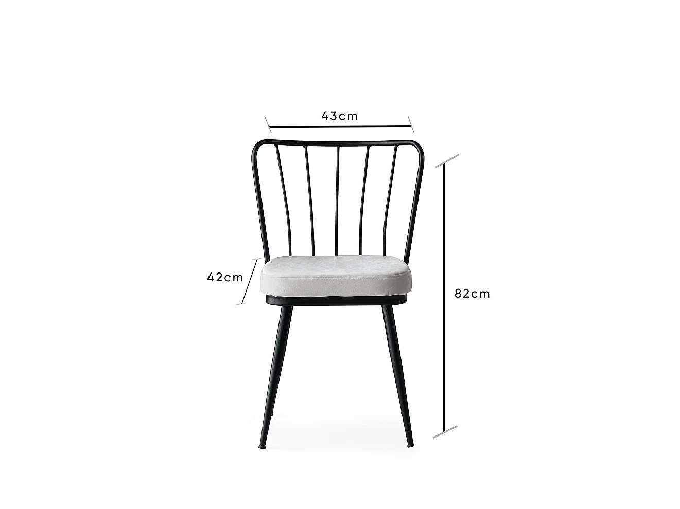 Chaise métal noir et assise velours blanc Manky - Lot de 4