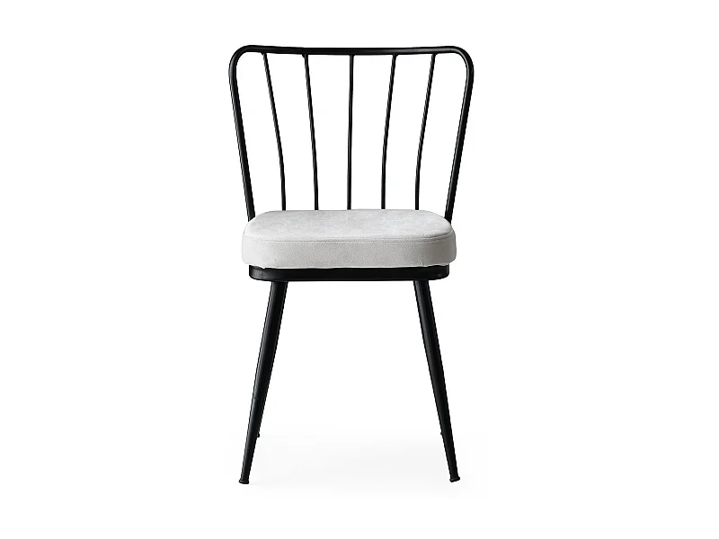 Chaise métal noir et assise velours blanc Manky - Lot de 4