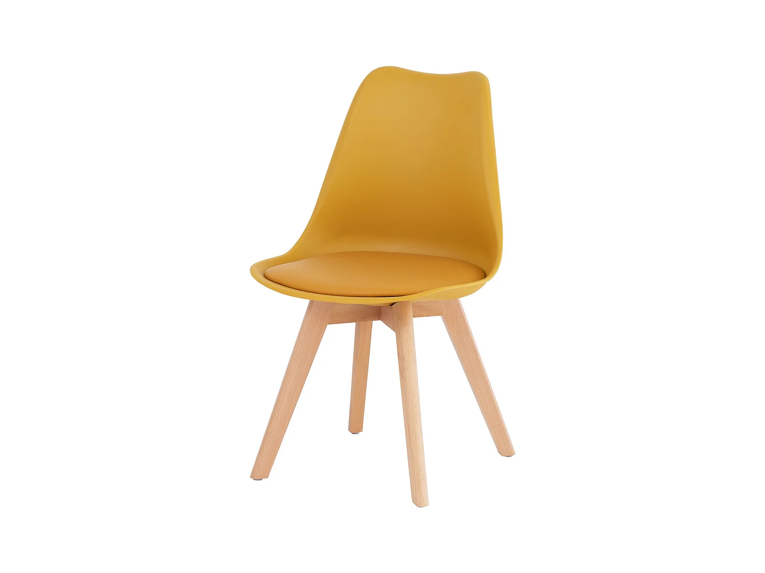 Chaise scandinave premium Karyna – Assise en simili cuir et pieds en bois de Hêtre-Couleur Jaune moutarde