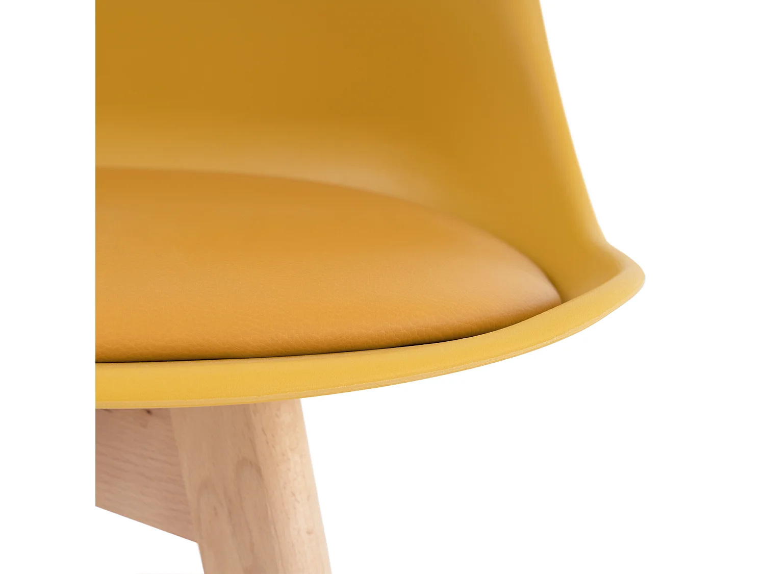Chaise scandinave premium Karyna – Assise en simili cuir et pieds en bois de Hêtre-Couleur Jaune moutarde