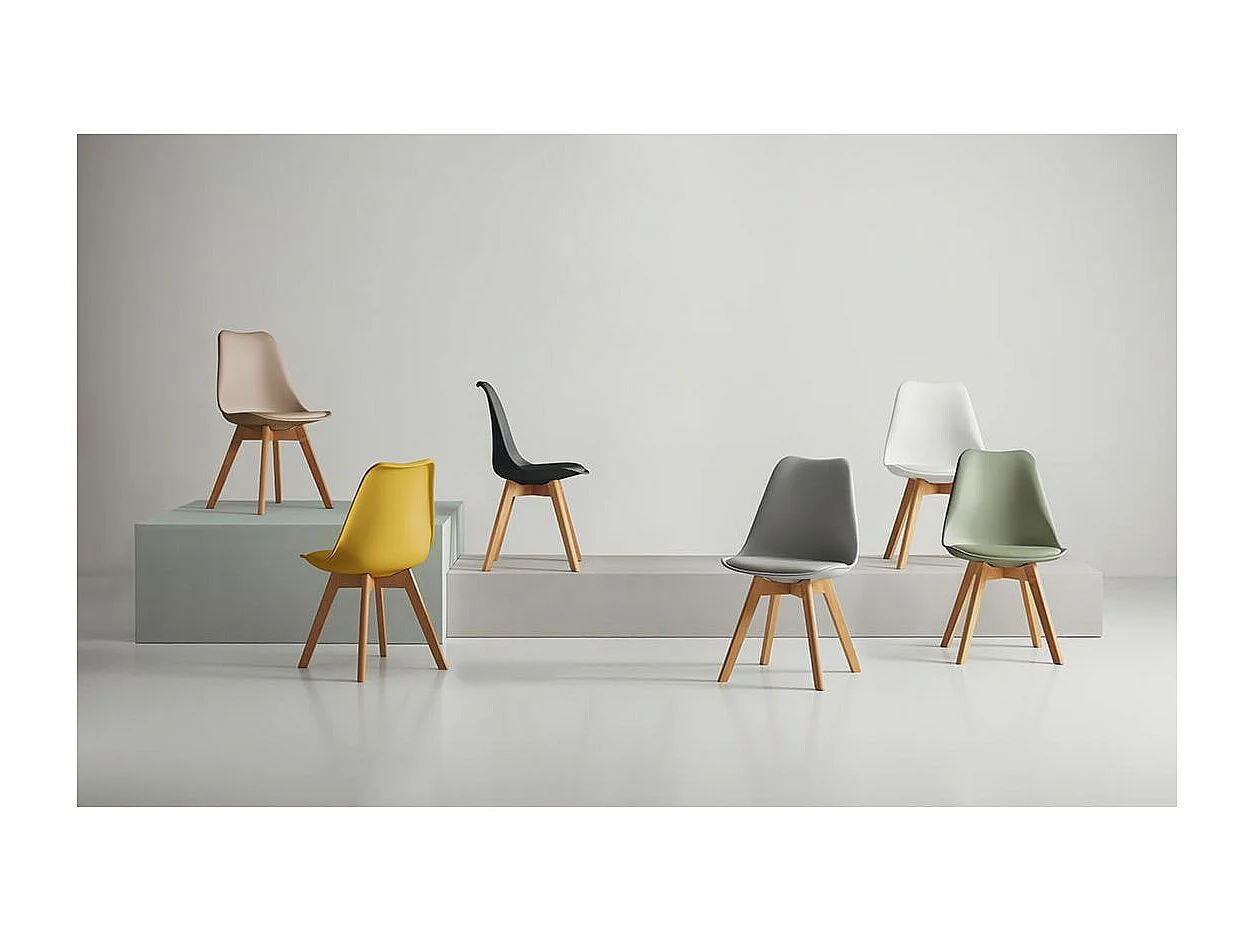 Chaise scandinave premium Karyna – Assise en simili cuir et pieds en bois de Hêtre-Couleur Jaune moutarde