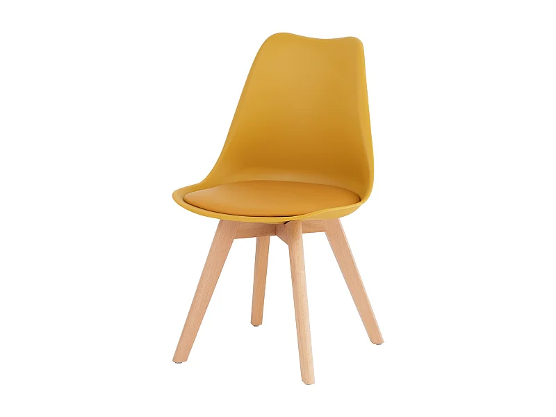 Chaise scandinave premium Karyna – Assise en simili cuir et pieds en bois de Hêtre-Couleur Jaune moutarde