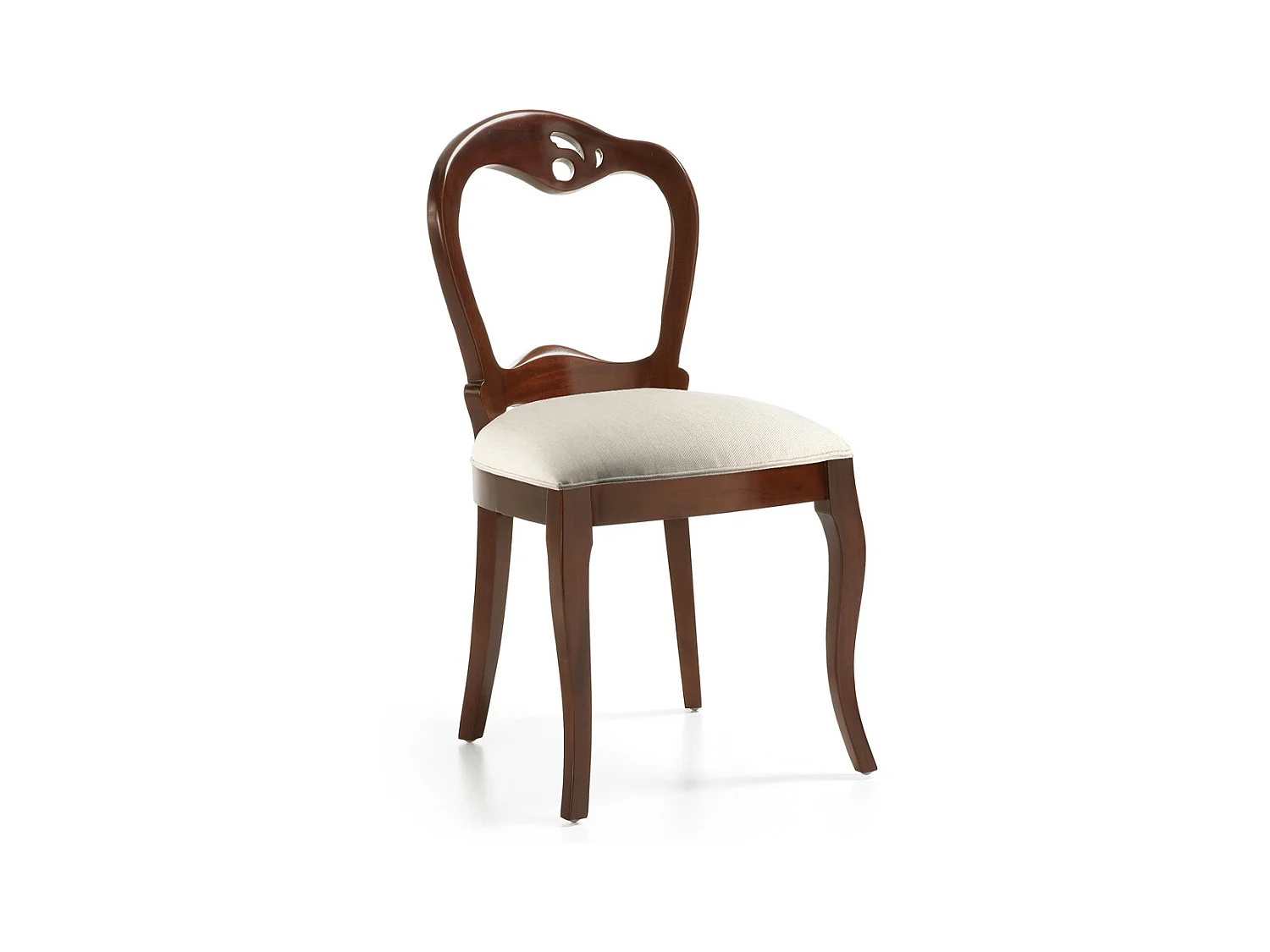 Silla Kaly de madera maciza de caoba y tela beige
