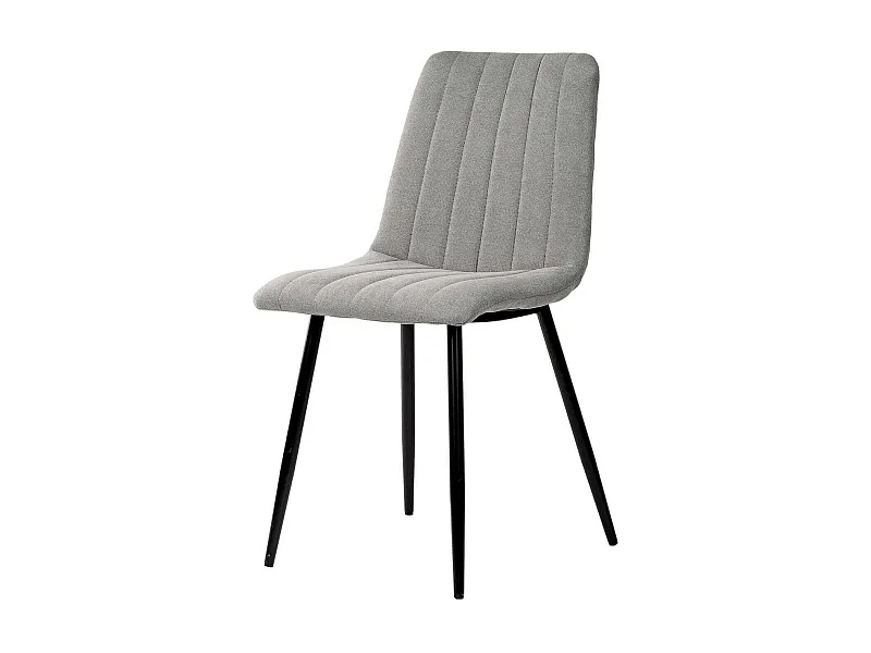 Chaise tissu gris clair matelassé et pieds métal noir Lina