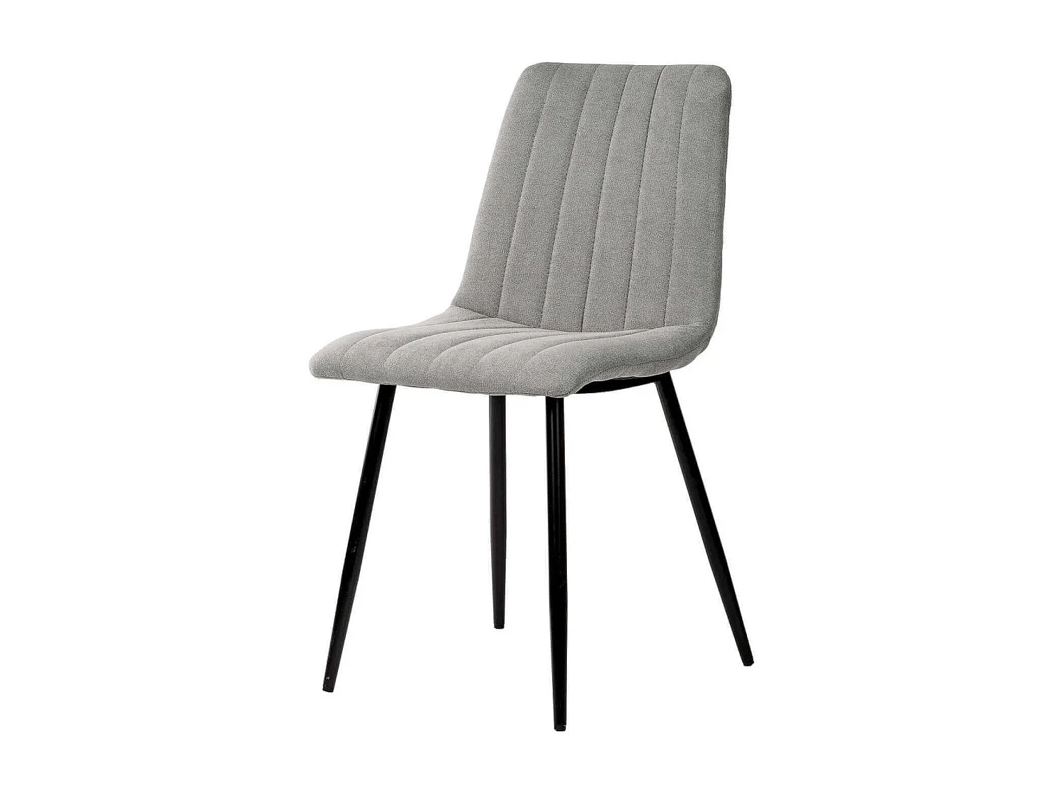 Chaise tissu gris clair matelassé et pieds métal noir Lina